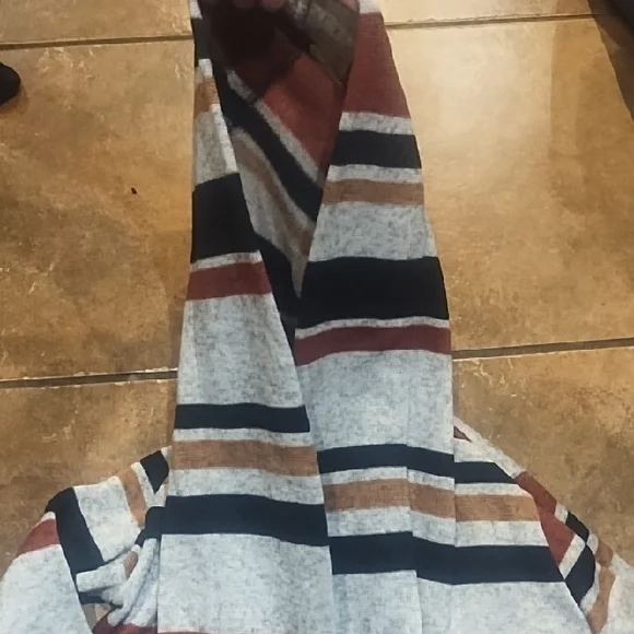 # 0069 Maurices Hooded Striped Coatigan in Gray, Black, Brown & Rust - Picture 2 of 3